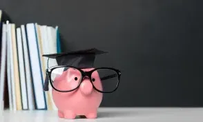 College graduate student diploma piggy bank